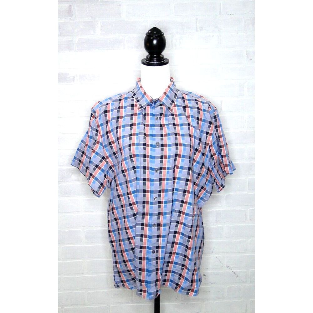 Perry Ellis Men's 100% Cotton Plaid‎ Shirt Button Down Short Sleeve Size XL